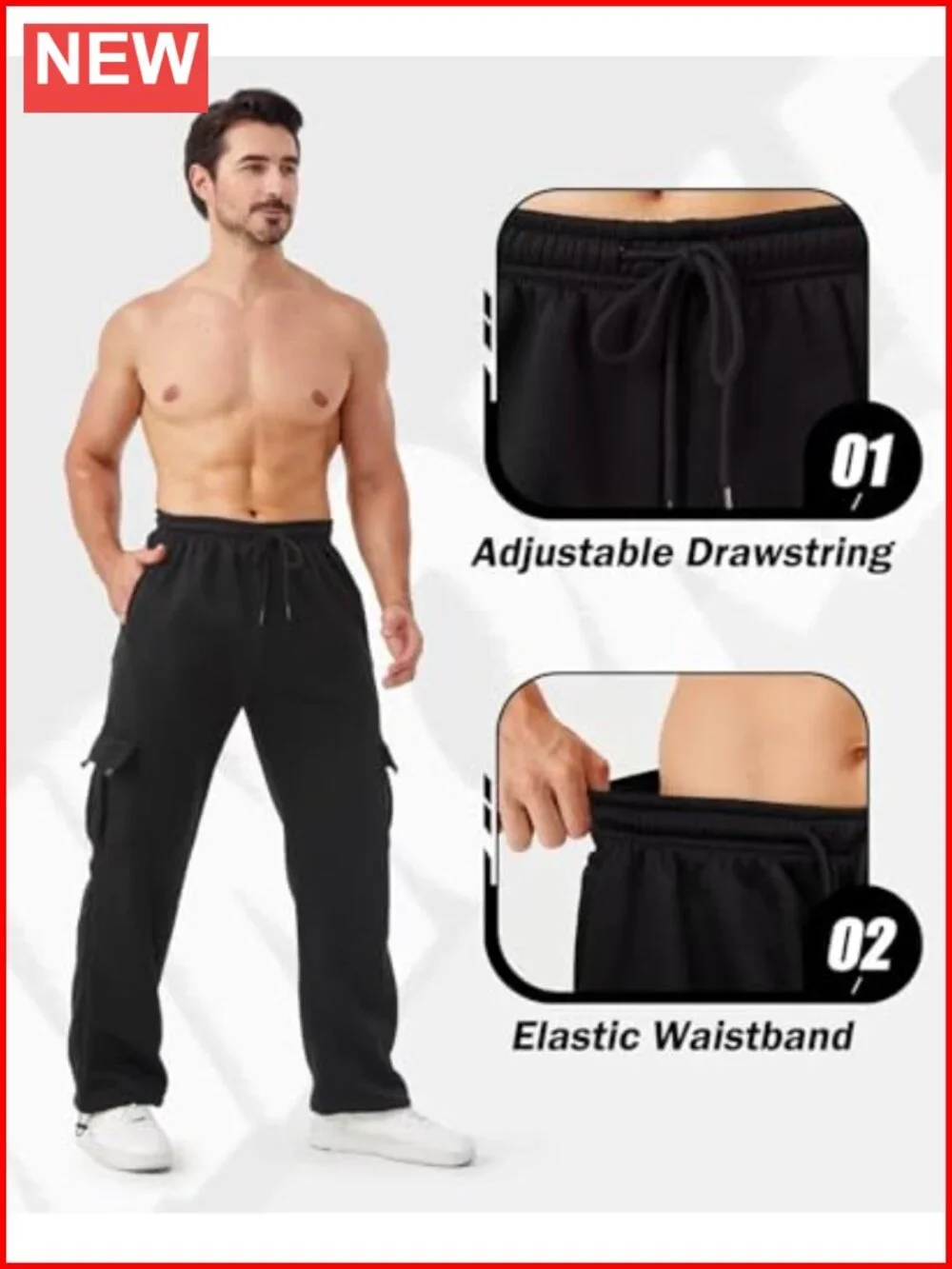 Men's 3 Pack Fleece Lined Cargo Joggers with Pockets Relaxed Fit